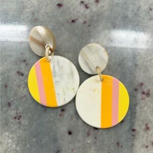 Sunshine Tienda Earrings: Sunrise Yellow and Orange  Dancer Circle Stripe